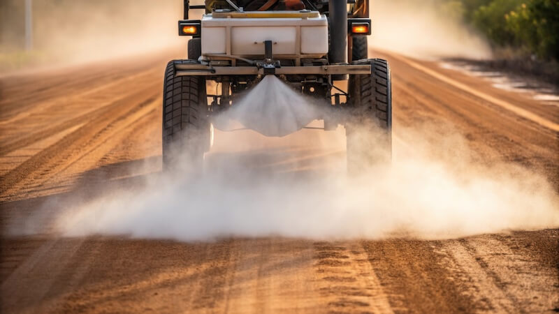 spraying dusty roadway